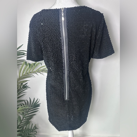 Topshop Womens Black Velvet Sequins Midi Cocktail Short Sleeve Dress size 8 - Picture 5 of 8